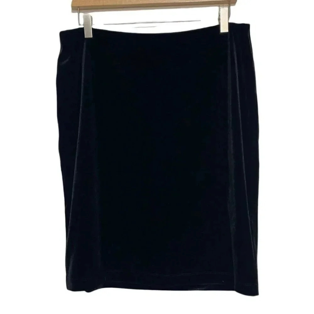 J Jill WearEver Collection Black Velvet Pencil Skirt Size M